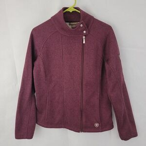 ARIAT Womens Sweater Sz MEDIUM Regency Knit Jacket MAROON Full Zip Fleece Lined